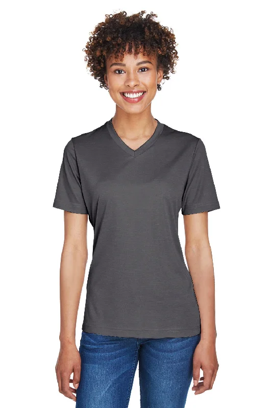 Major Savings Team 365 Womens Sonic Performance Heather Moisture Wicking Short Sleeve V-Neck T-Shirt - Heather Dark Grey