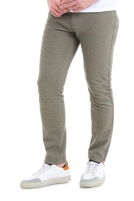 Slim Fit 5 Pocket Low Waist /  Unpleated Cotton Casual Pants, Khaki D.