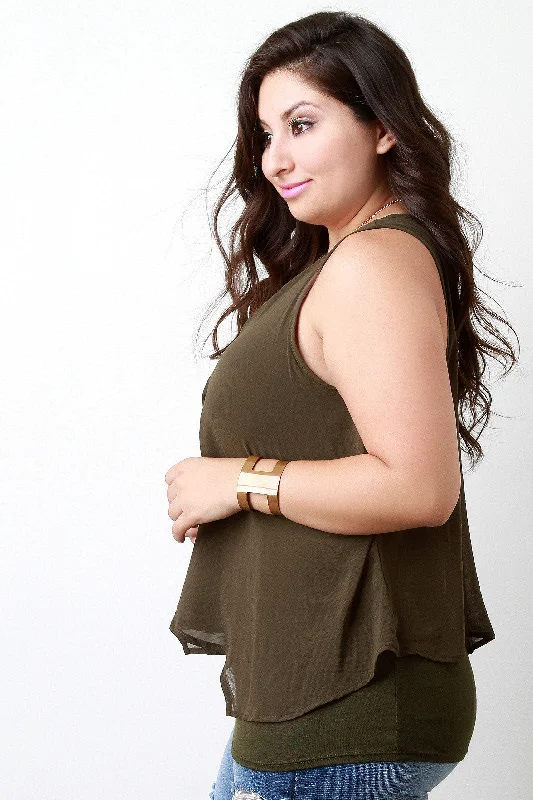 New Markdowns Chiffon Overlay Sleeveless Necklace Top