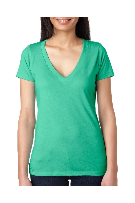 Online Specials Next Level Womens Jersey Short Sleeve V-Neck T-Shirt - Envy Green - Closeout