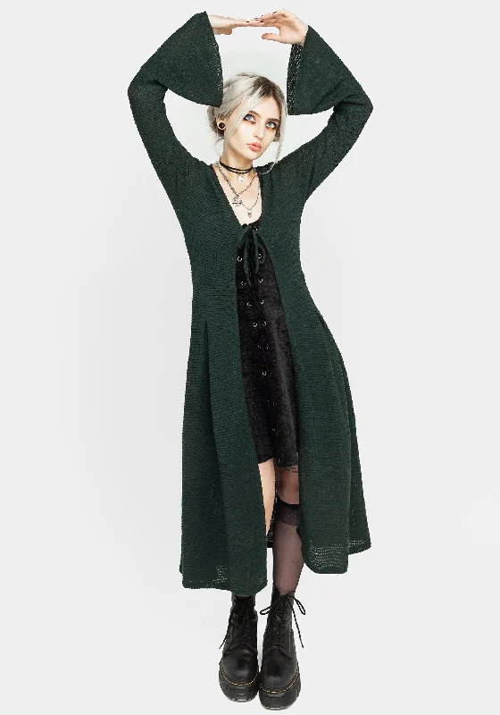 Best Bargains Xana Textured Tie Front Long Cardigan - Green