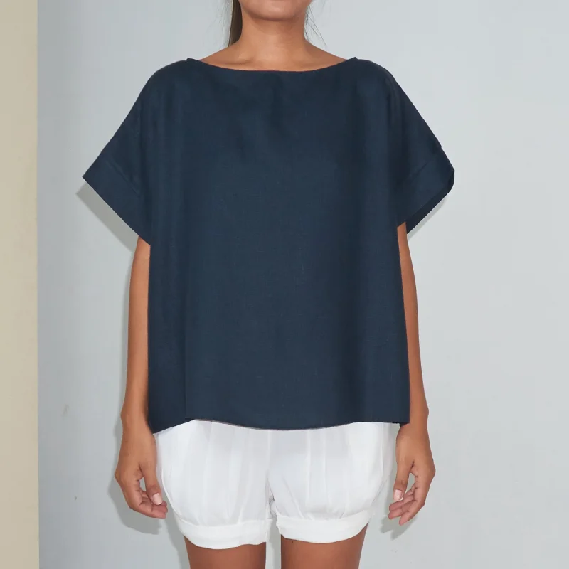 Weekend Offers That Delight KALI TOP - Linen | Midnight Blue