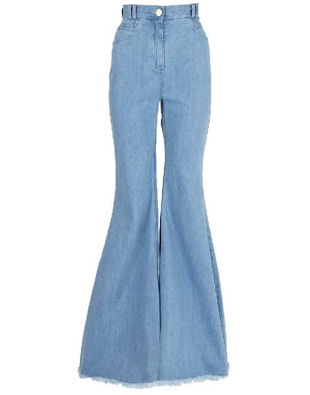 Factory Direct Sale Flared Frayed Denim Pant