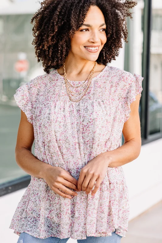 TIME-Limited Offer Lose Yourself Cream White Ditsy Floral Babydoll Top
