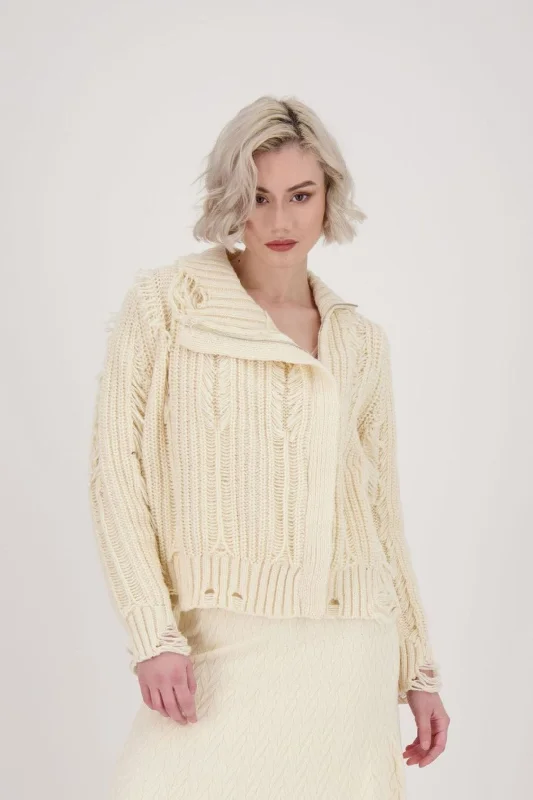 Super Sale Distressed Zip-Up Cardigan