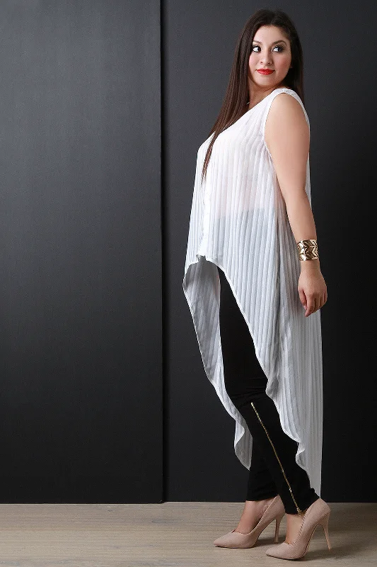 Weekend Deals That Sizzle Chiffon Contrast Stripe High Low Hem Tunic Top
