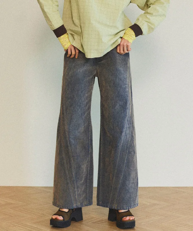 Act Now Wide Straight Flocking Denim Pants