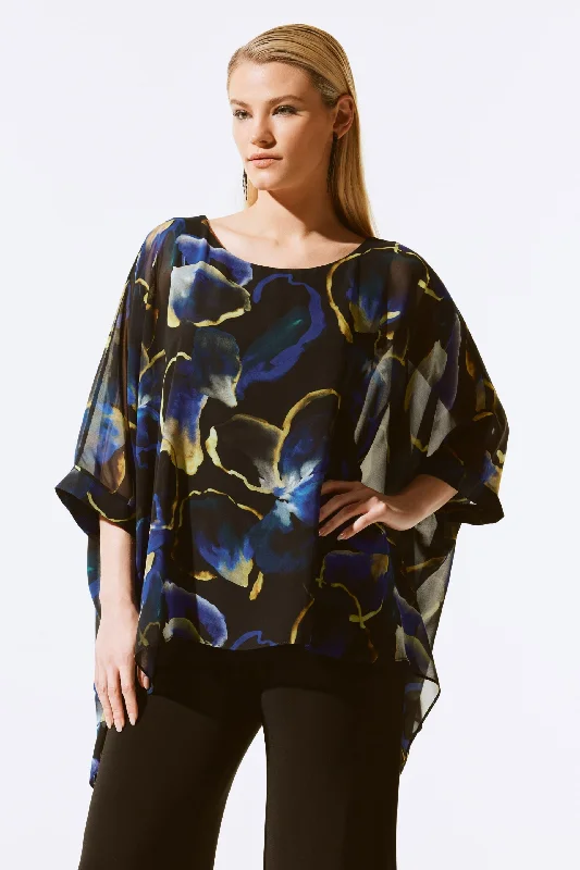 Your Weekend, Your Savings Joseph Ribkoff Black/Multi Floral Chiffon Poncho Top 243787