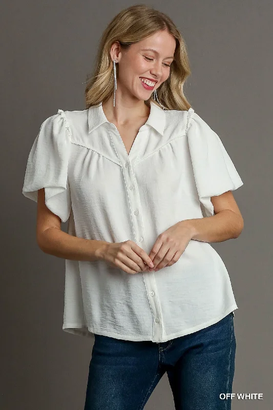 Weekend Deal Umgee Off White Bubble Sleeve Top