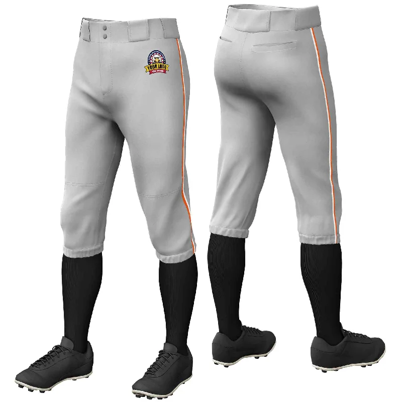 Custom Gray Orange-White Classic Fit Stretch Practice Knickers Baseball Pants