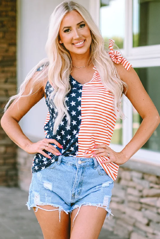 Epic Value Star and Stripe V-Neck Bow Detail Tank