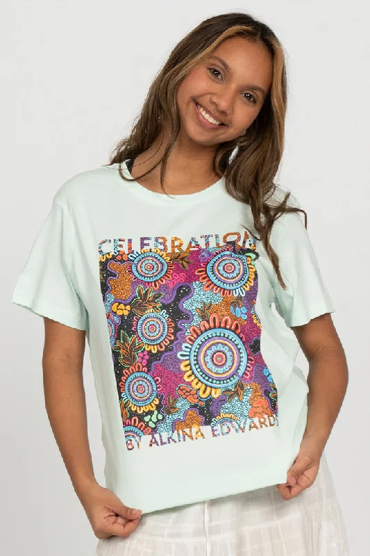 Deal Alert Celebration (Full Print) Seafoam Cotton Crew Neck Women’s T-Shirt