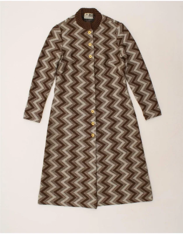 Special Promotion VINTAGE Womens Overcoat UK 10 Small Grey Chevron Wool