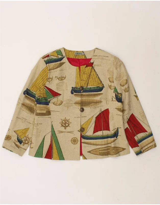 Limited Stock VINTAGE Womens 3/4 Sleeve Blazer Jacket IT 46 Large Beige Nautical