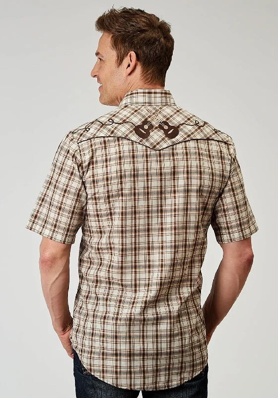 Roper Mens 1968 Desert Plaid Brown Cotton Blend Guitars S/S Shirt