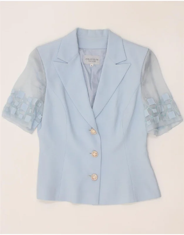 Flash Deals VINTAGE Womens Short Sleeve 3 Button Blazer Jacket IT 42 Medium Blue
