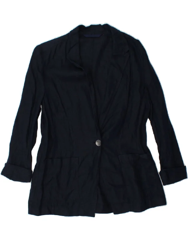 Half Price JIGSAW Womens 1 Button Blazer Jacket UK 12 Medium Navy Blue Linen