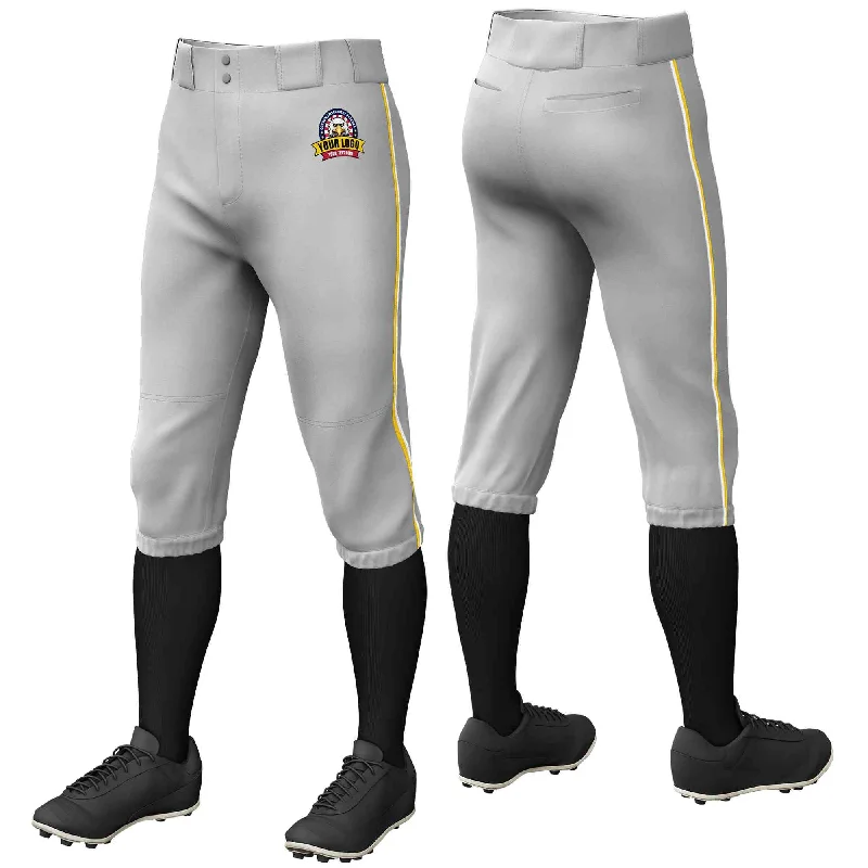 Custom Gray Gold-White Classic Fit Stretch Practice Knickers Baseball Pants