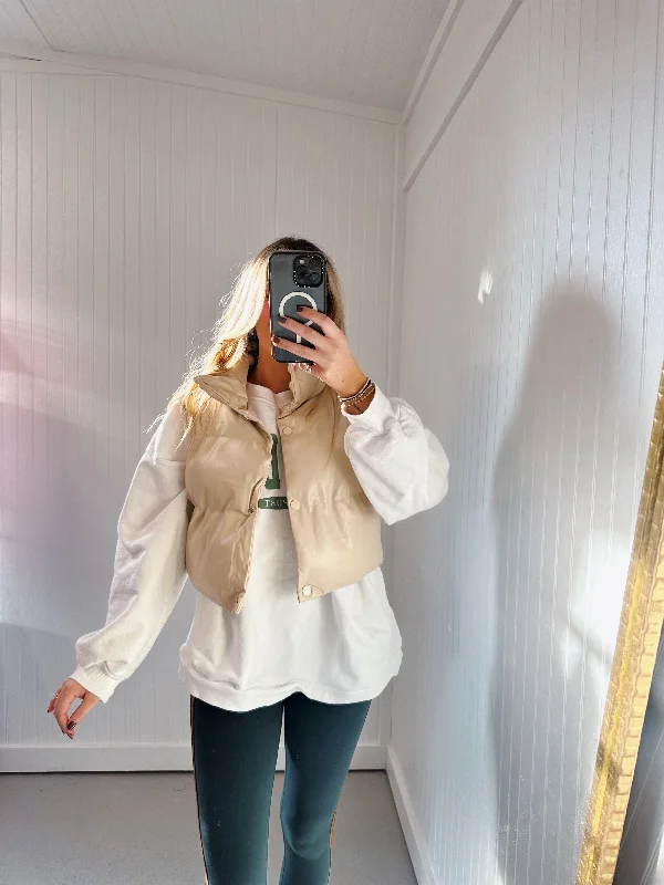 Great Deals Quinn Cropped Puffer Vest - Beige