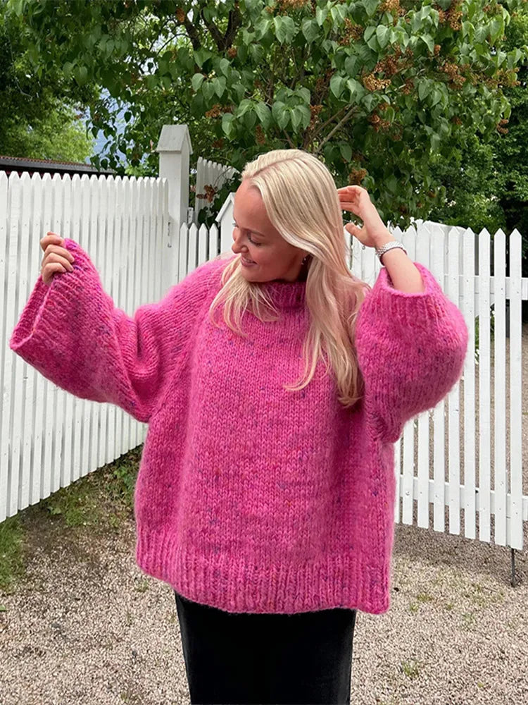 Act Fast Elegant Solid Round Neck Knitted Women Casual Long Flare Sleeve Loose Sweater Act Fast Elegant Solid Round Neck Knitted Women Casual Long Flare Sleeve Loose Sweater