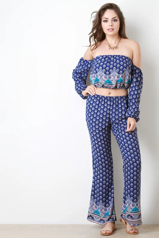 Weekend Bargains to Enjoy Bohemian Print Bardot Crop Top