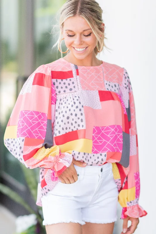 Weekend Savings Extravaganza Do Your Best Pink Abstract Patchwork Blouse