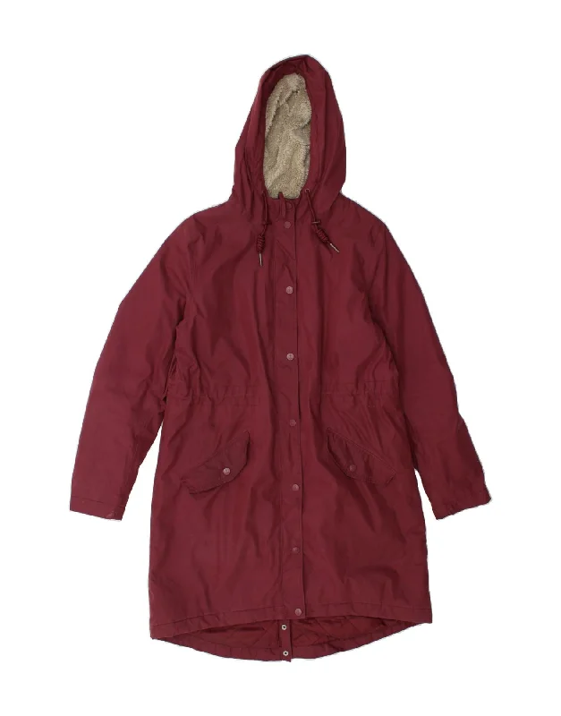 Online Exclusive SEASALT Womens Sherpa Hooded Raincoat UK 12 Medium Maroon Cotton