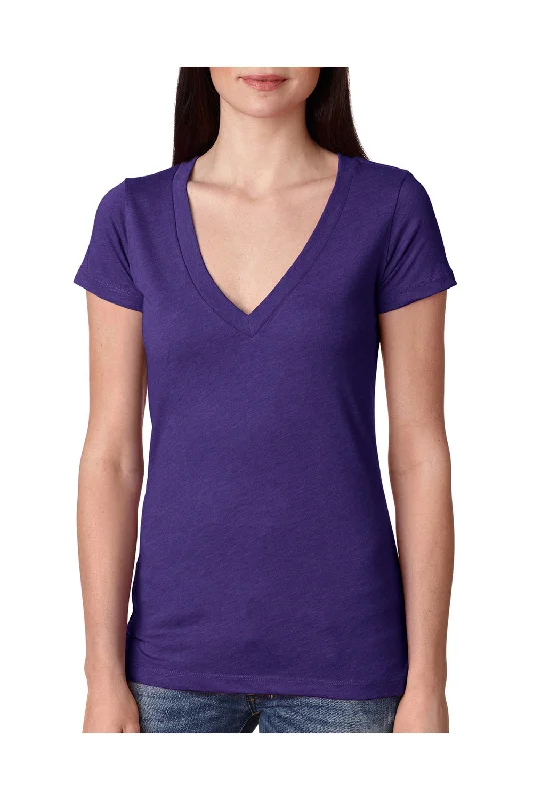 Bonus Offer Next Level Womens Jersey Short Sleeve V-Neck T-Shirt - Purple Rush - Closeout