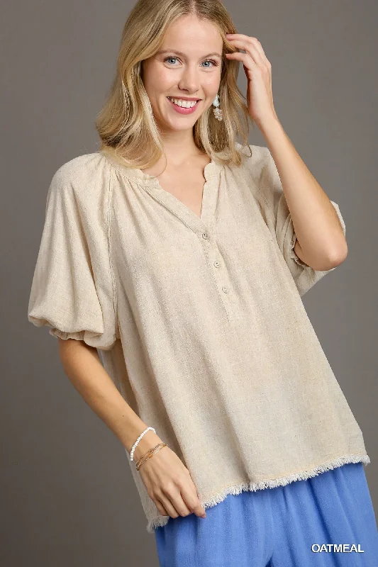 Major Deal Umgee Linen Raglan Sleeve Top in Oatmeal