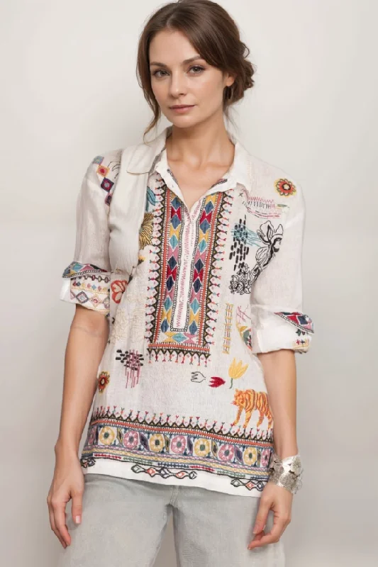 Sale Event Johnny Was Biya Simmie Linen Embroidered Blouse B13424 *