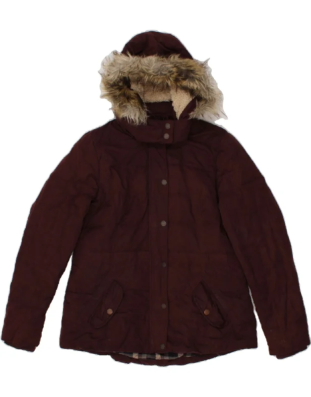 Instant Deal FAT FACE Womens Hooded Padded Jacket UK 14 Large  Burgundy Polyester