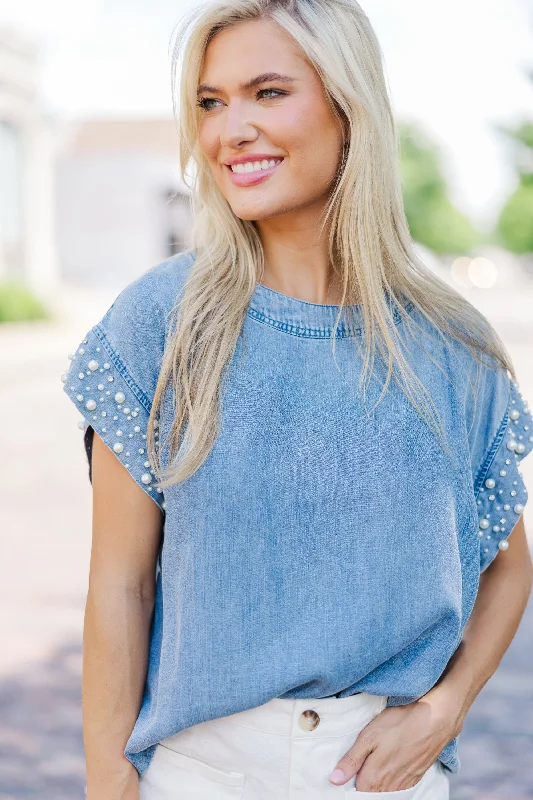 Holiday Sale Be Bold Denim Embellished Blouse