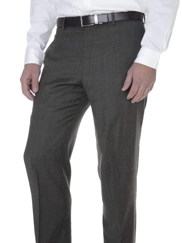 Tasso Elba Mens Olive Plaid Flat Front Wool Dress Pants