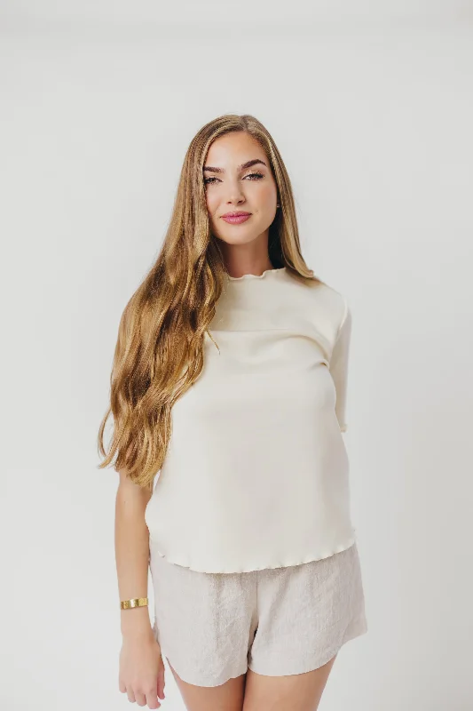 Instant Savings Jemma Butter Modal Mockneck Top with Merrow Edge from P.Cill in Eggshell