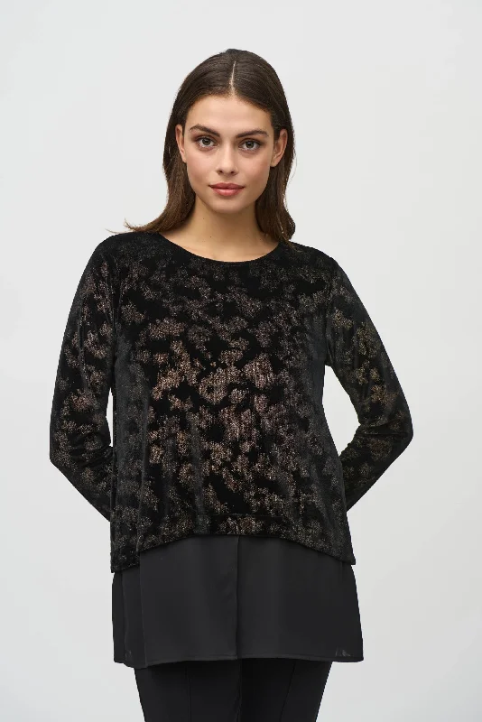 Epic Deals Joseph Ribkoff Black/Gold Foiled Velvet Long Sleeve Top 244228
