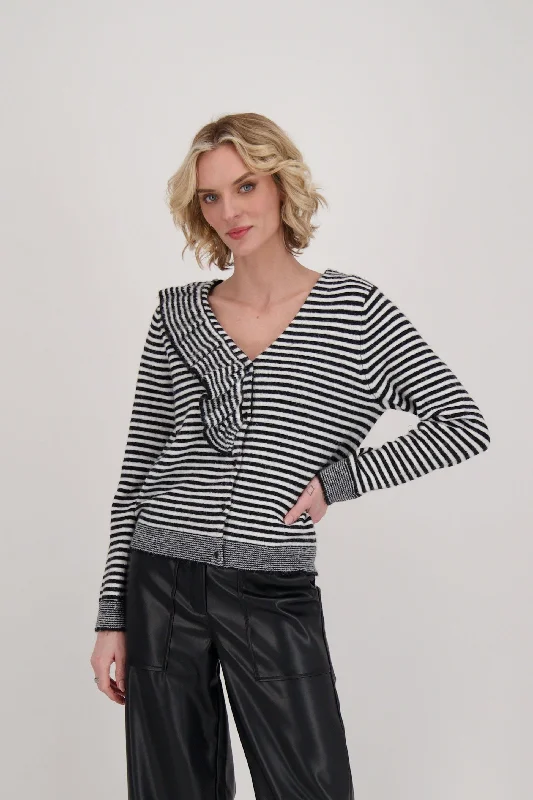 Overstock Sale Ruffle Neck Stripe Sweater Top