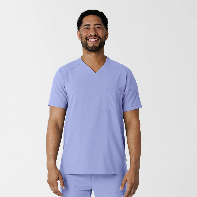 RENEW Men's V-Neck 5 Pocket Scrub Top - Ceil Blue