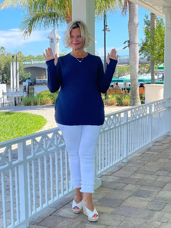 Quick Deals NAVY THUMB HOLE TOP