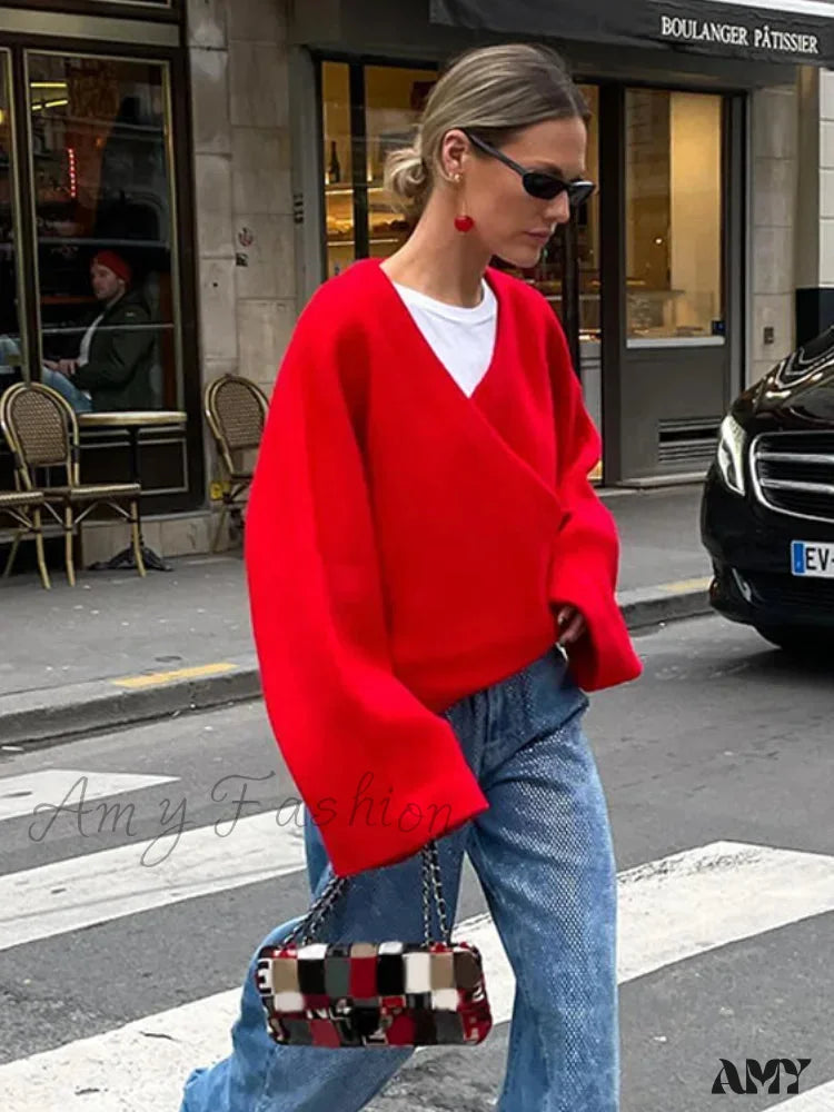 Online Only Casual V Neck Long Sleeve Christmas Sweater