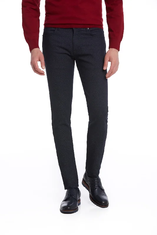 Slim Fit Cotton Navy Casual Pants