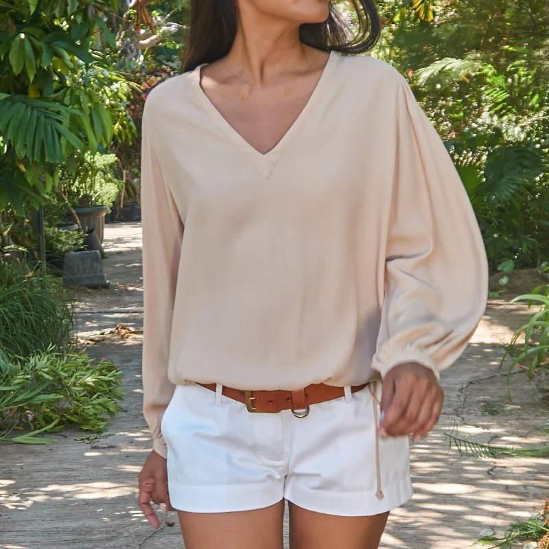 Price Blitz TEE V LONG SLEEVE TOP - Rayon Fujette Crepe | Beige