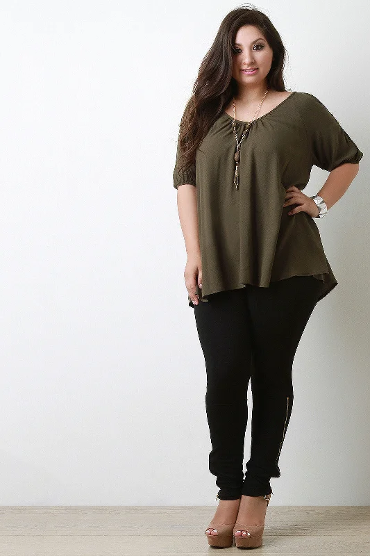 Loyalty Reward Cold Shoulder Button Accent Blouse Top