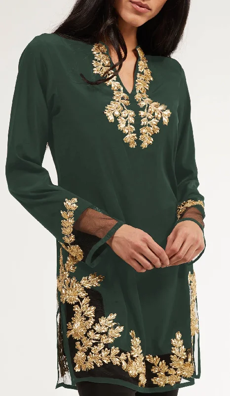 Special Savings Mahnaz Gold Embellished Long Modest Tunic - Emerald