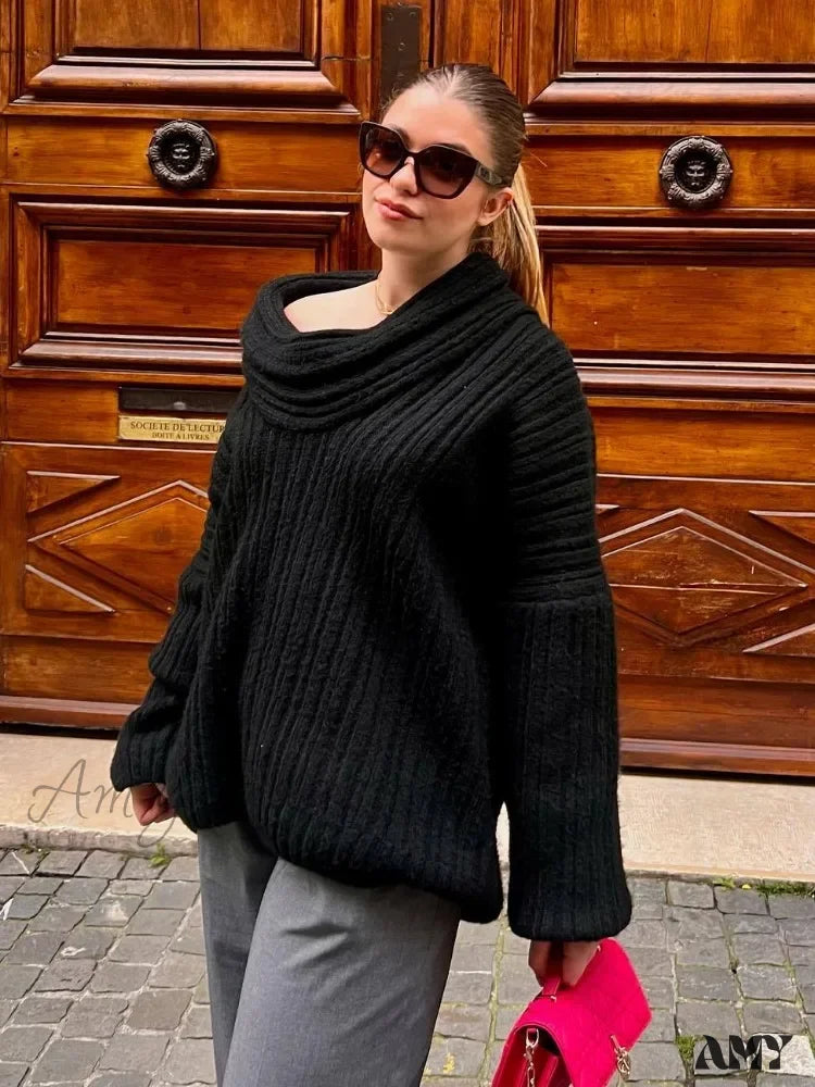 Can't Miss Oversized Sexy Slash Neck Knit Long Sleeve Irregular Casual Sweater