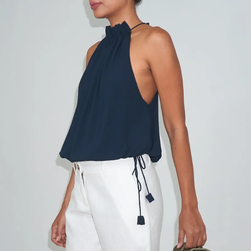 Early Bird Discount STREAM HALTER TOP - Rayon Fujette Crepe | Midnight Blue