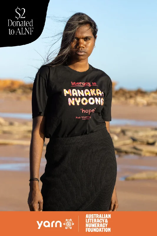 Year-End Sale Manaka-nyoong 'Hope' ALNF Black Cotton Crew Neck Women's T-Shirt