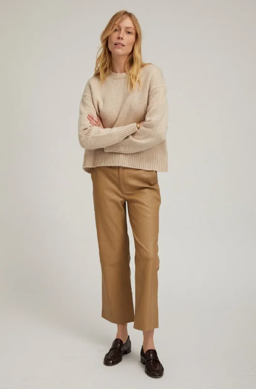 New Deals Khaki Leather Cropped Trousers