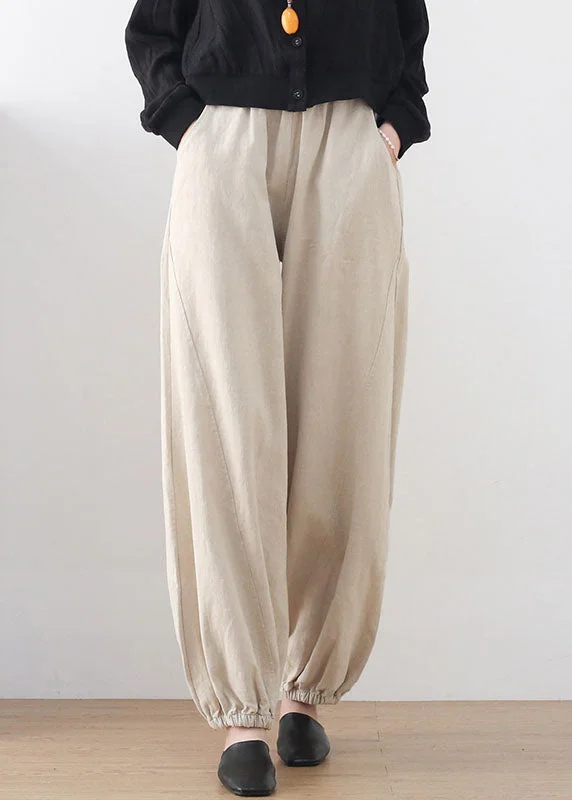 Deep Discounts Linen Colour Solid Loose Linen Lantern Pants Draping Summer