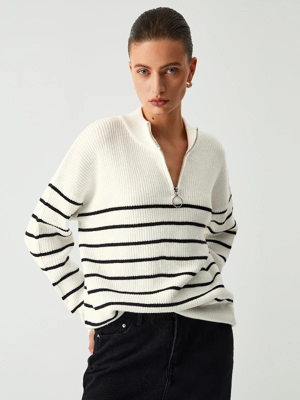 Year-End Sale Miss Paris Stripe Trendy Zip Up Sweater