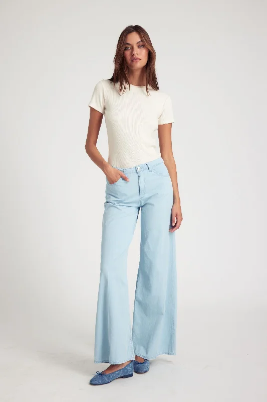 Stock Up Light Blue Chambray Wide Leg Pants